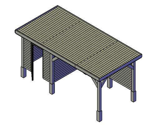 overkapping bouwtekening met opberghok zijwand