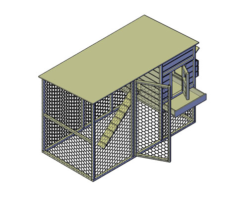 Kippenren met hok bouwtekening