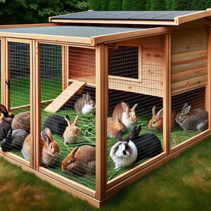 konijnenren met konijnenhok en bodemplaat zodat roofdieren eventueel niet onderdoor kunnen of kunnen verwonden